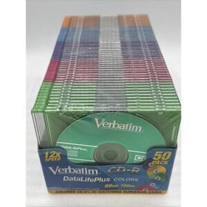 NEW▪︎Verbatim Colors 46 Pack CD-R Blank Disks 80 Min 700 mb 32x Speed Slim Cases
